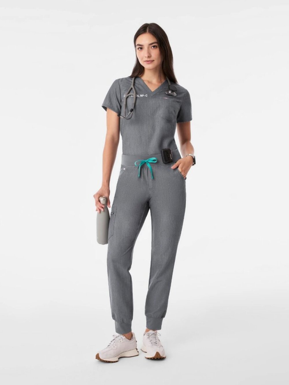 Figs Technical Collection Womens Size S/ S Petite Gray Jogger Scrub Set